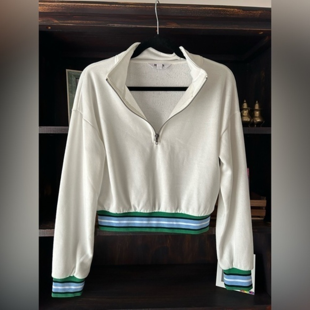 BB Dakota Cropped 1/2 Zip Cuffed Pullover | White | Medium Y2K 90's
